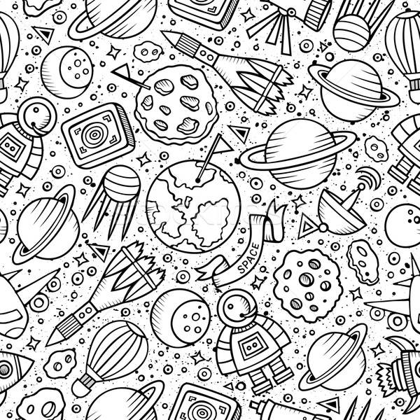 Cartoon hand-drawn space, planets seamless pattern Stock photo © balabolka