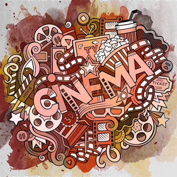 Rajz aranyos firkák kézzel rajzolt mozi felirat Stock fotó © balabolka