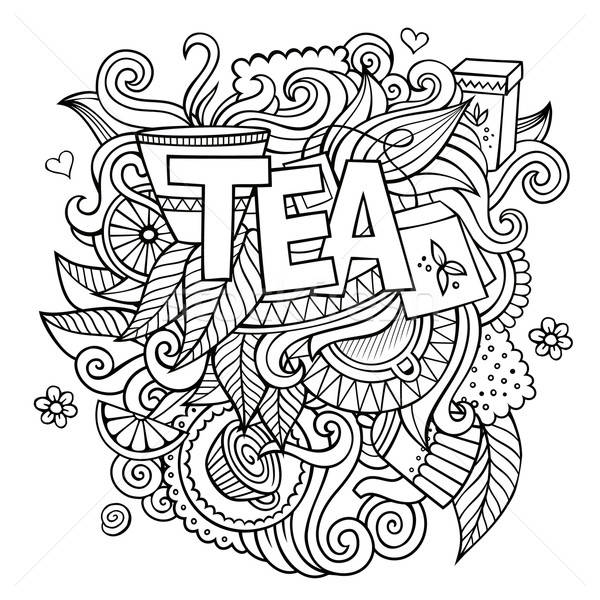 Stock photo: Tea hand lettering and doodles elements background 