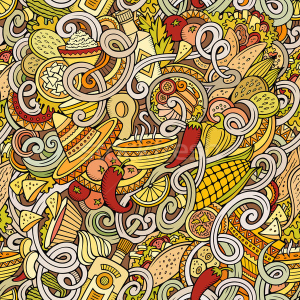 Cartoon mexican food doodles seamless pattern Stock photo © balabolka