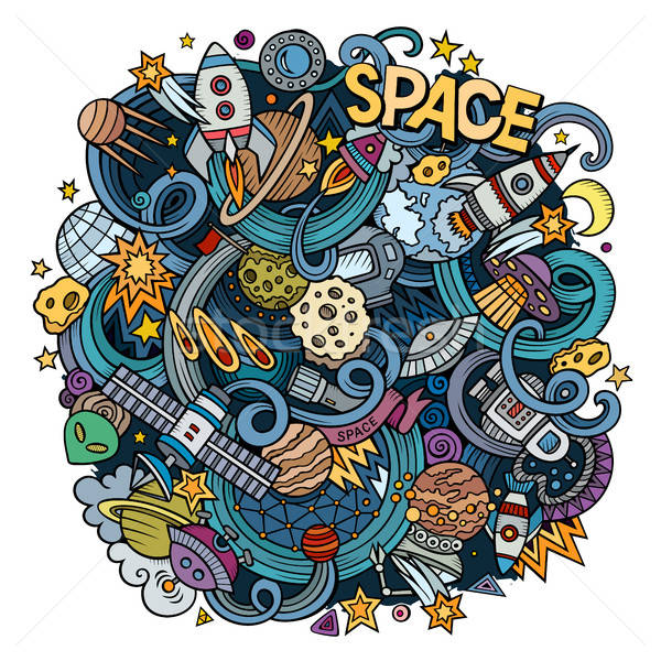 Cartoon hand-drawn doodles Space illustration Stock photo © balabolka