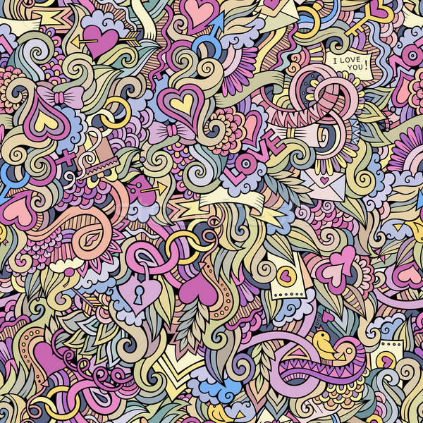 Stock photo: Doodles Love vector sketchy seamless pattern