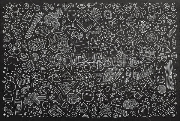 Stock photo: Line art vector cartoon set of italian food objects