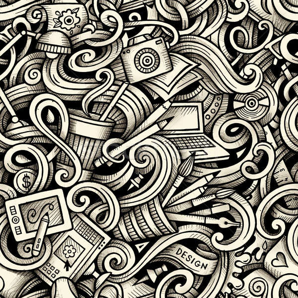 Cartoon hand-drawn doodles Design and Art seamless pattern Stock photo © balabolka