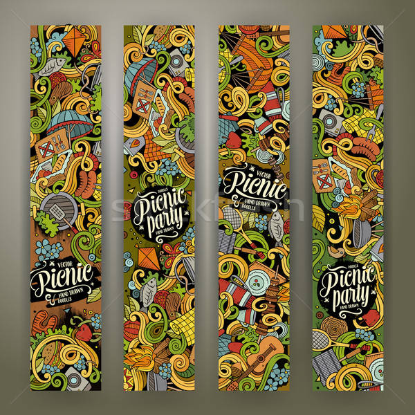 Cartoon Doodles Picnic Banners Vector Illustration C Olga Kostenko