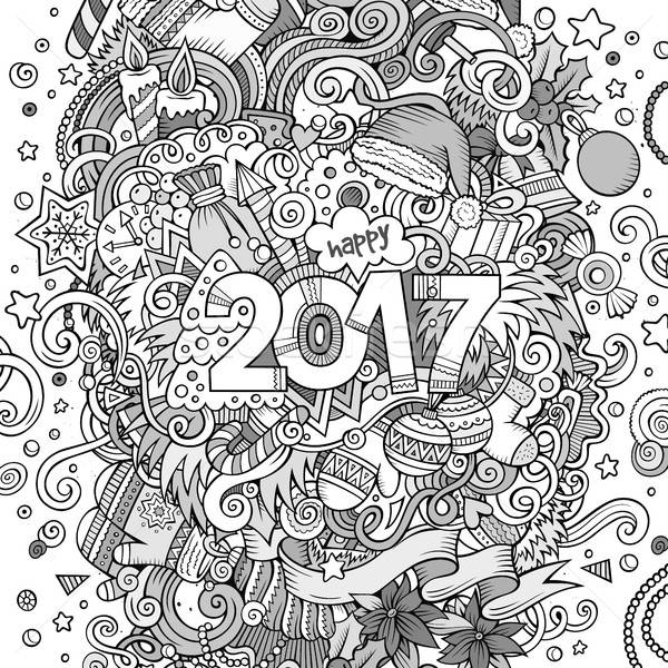 Cartoon cute doodles hand drawn New Year illustration Stock photo © balabolka