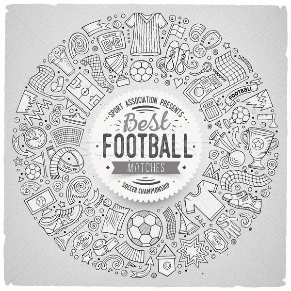 Set of vector cartoon doodle Football objects Stock photo © balabolka