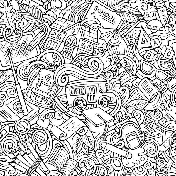 Cartoon cute doodles hand drawn School seamless pattern Stock photo © balabolka