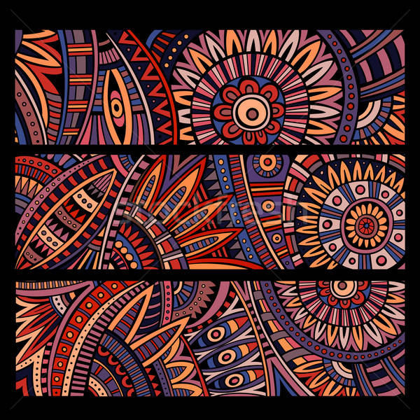 Abstract vector ethnic pattern cards set Stock photo © balabolka