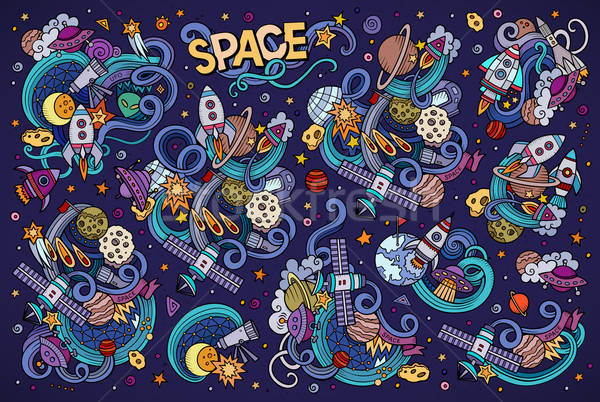Colorful vector hand drawn doodles cartoon set of Space objects  Stock photo © balabolka