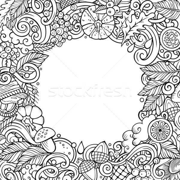 Cartoon cute doodles hand drawn Autumn frame design. All items are separate. Stock photo © balabolka