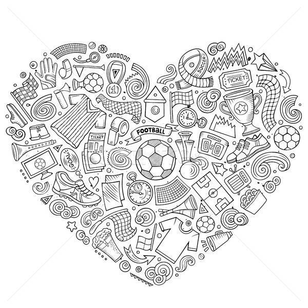 Set of vector cartoon doodle Football objects collected in a heart Stock photo © balabolka