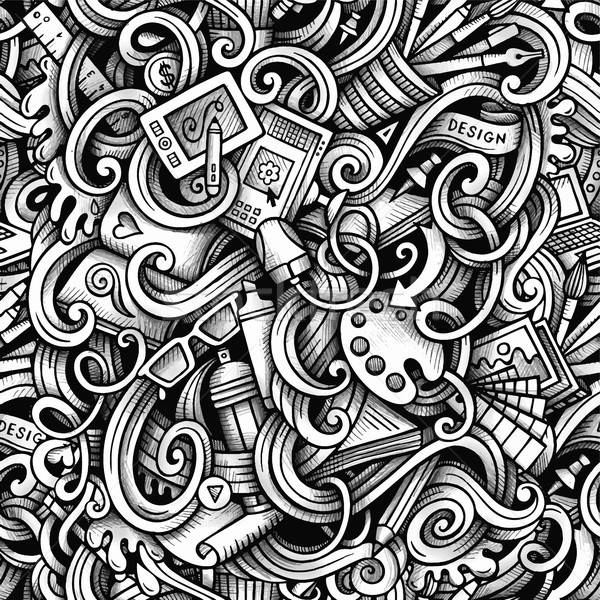 Cartoon hand-drawn doodles Design and Art seamless pattern Stock photo © balabolka