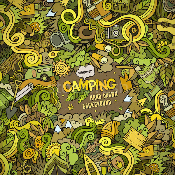 Cartoon camping cadre vecteur dessinés à la main [[stock_photo]] © balabolka
