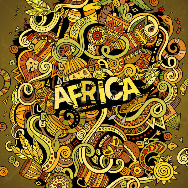 漫畫 可愛 塗鴉 非洲 插圖 手工繪製 商業照片 © balabolka