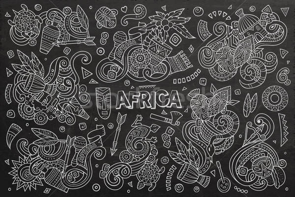 [[stock_photo]]: Vecteur · doodle · cartoon · Afrique · objets