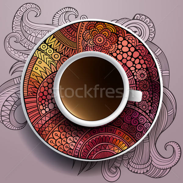 Tasse café dessinés à la main ornement soucoupe résumé [[stock_photo]] © balabolka