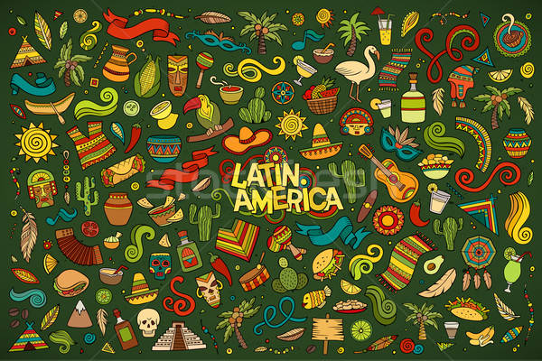 Sketchy vector hand drawn Doodle Latin American objects Stock photo © balabolka