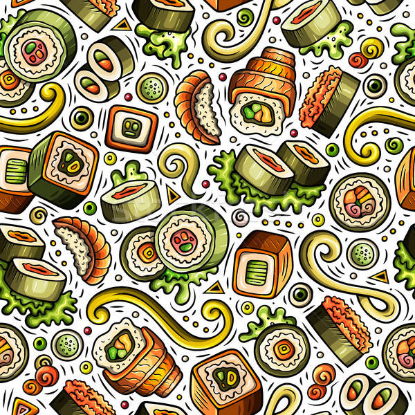 Cartoon cute hand drawn Japan food seamless pattern Stock photo © balabolka