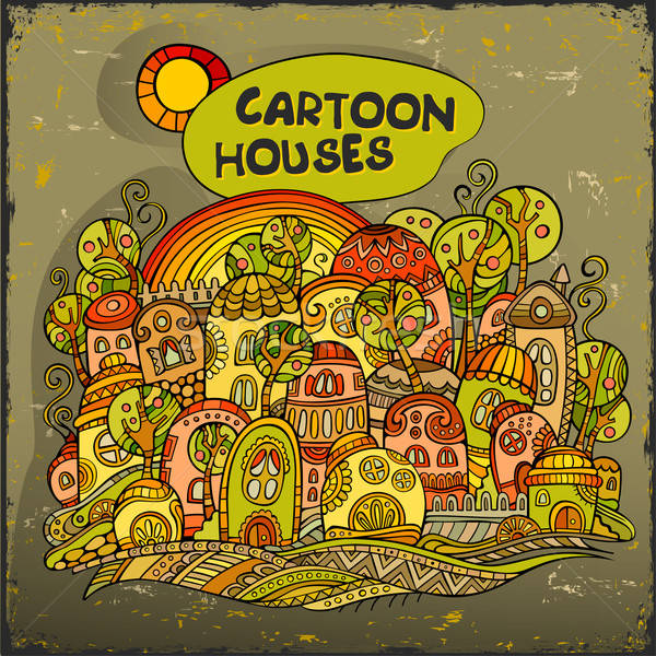 Cartoon fairy-tale houses card Stock photo © balabolka