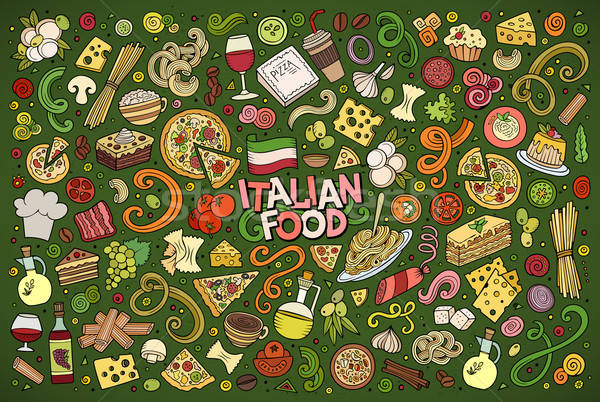 Colorful vector hand drawn doodle cartoon set of italian food ob Stock photo © balabolka