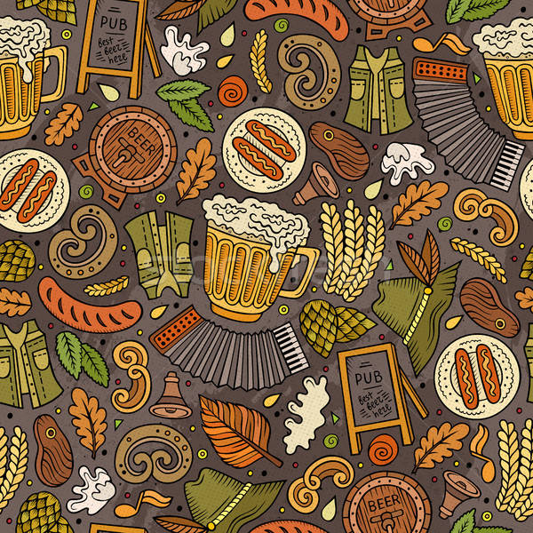 Cartoon cute hand drawn Beer fest seamless pattern Stock photo © balabolka