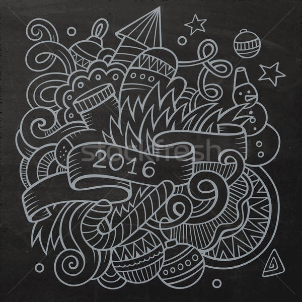 2016 New year doodles elements background. Vector chalkboard Stock photo © balabolka