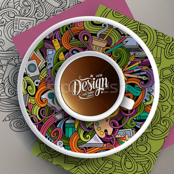 Cup of coffee and Design doodles Stock photo © balabolka