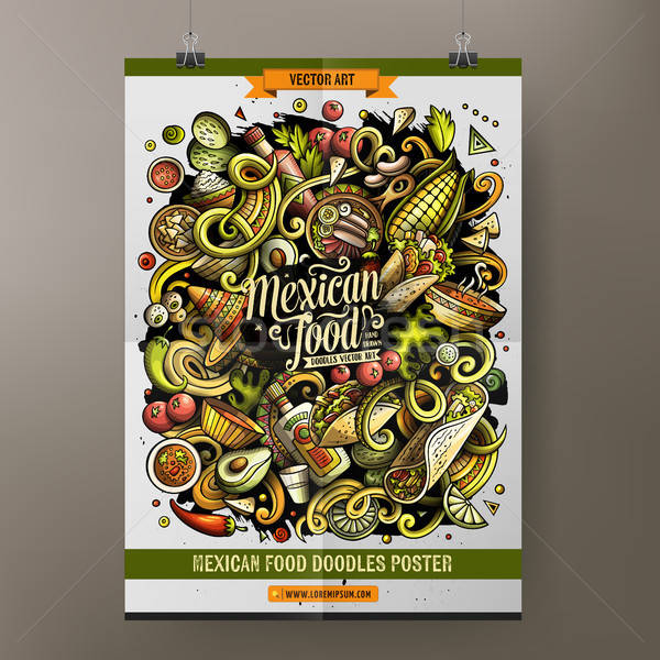 Cartoon bazgroły meksykańskie jedzenie plakat projektu Zdjęcia stock © balabolka