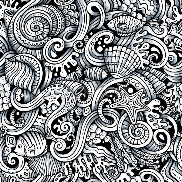 Cartoon doodles under water life seamless pattern Stock photo © balabolka