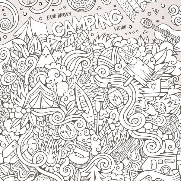 Foto stock: Desenho · animado · acampamento · ilustração · camping · linha