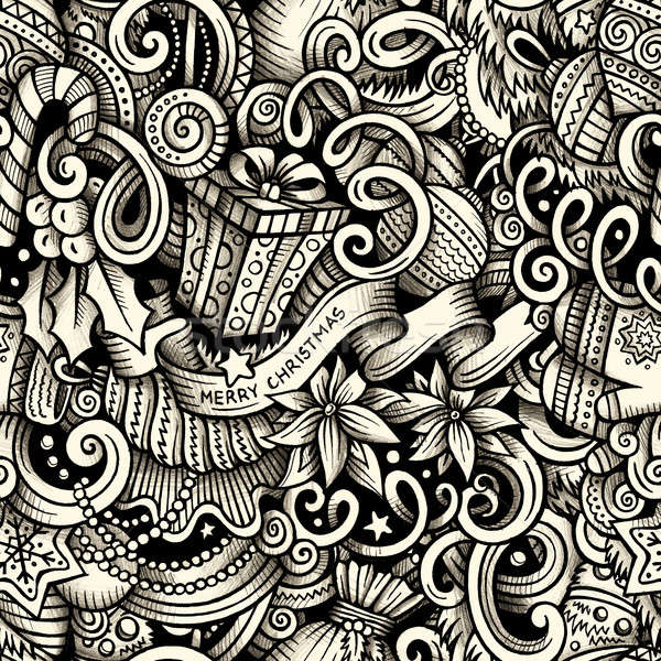 Stock photo: Cartoon doodles New Year season seamless pattern