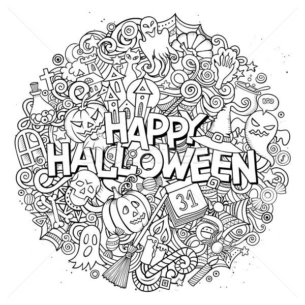 Karikatur cute Kritzeleien Halloween Inschrift Hand gezeichnet Stock foto © balabolka
