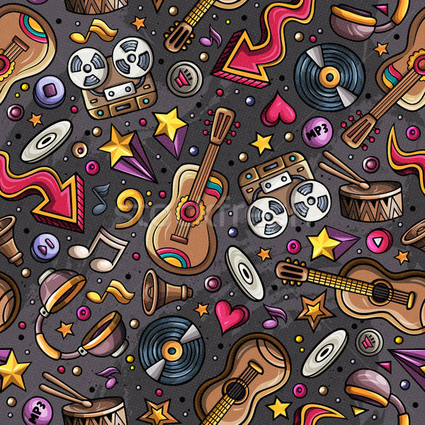 Cartoon hand-drawn musical instruments seamless pattern Stock photo © balabolka