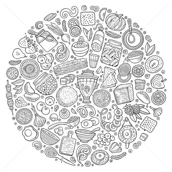 Vector set of Russian food cartoon doodle objects Stock photo © balabolka