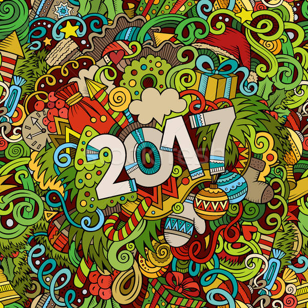 Cartoon cute doodles hand drawn New Year illustration Stock photo © balabolka