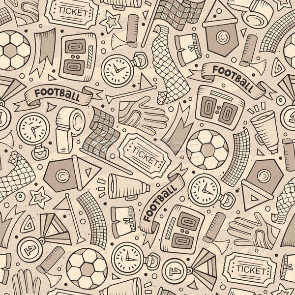 Stock photo: Cartoon hand-drawn Soccer seamless pattern