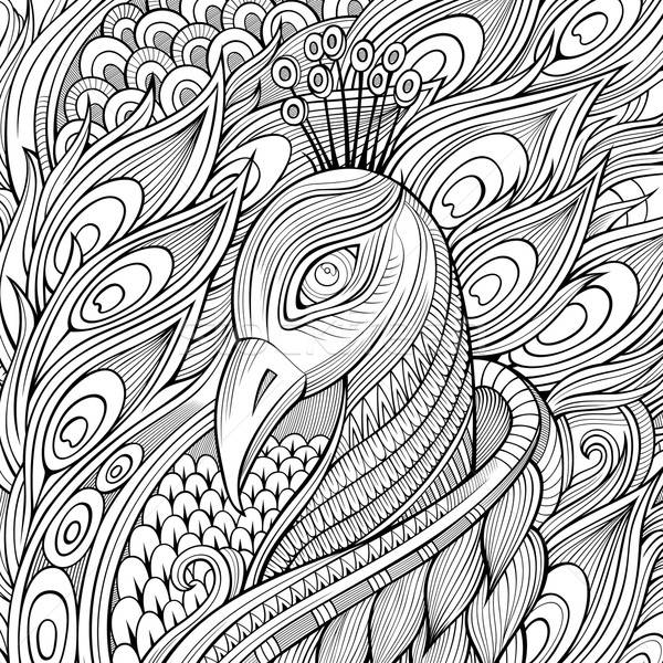 Decorativ păun pasăre ochi faţă Imagine de stoc © balabolka
