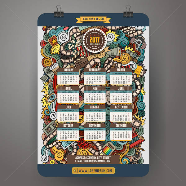 Cartoon colorful hand drawn doodles Cinema 2017 year calendar template. Stock photo © balabolka