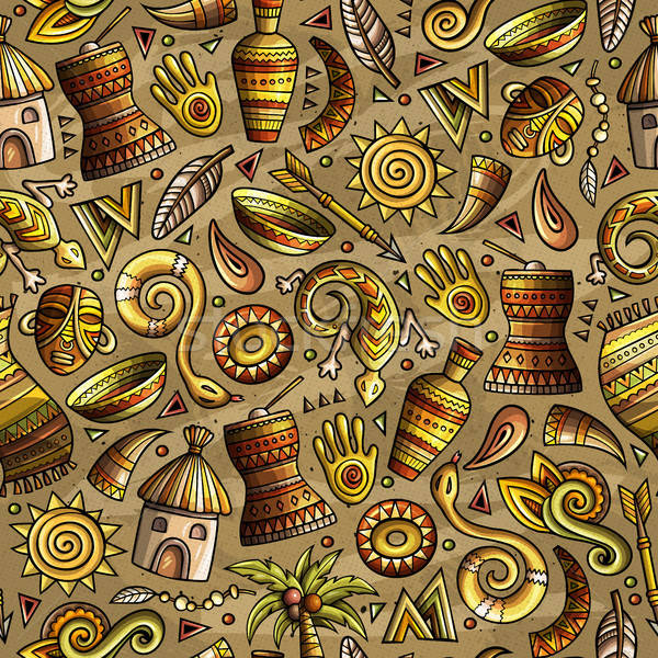 Cartoon cute hand drawn African seamless pattern Stock photo © balabolka