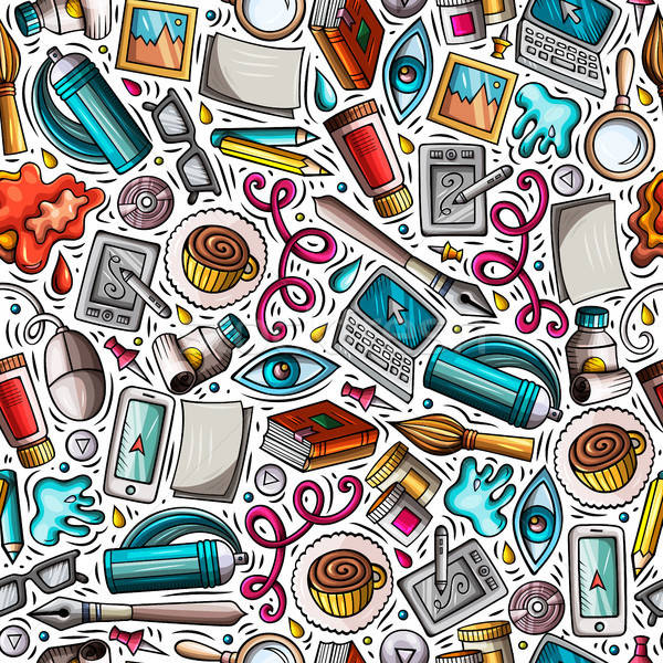 Cartoon cute hand drawn Design and Art seamless pattern Stock photo © balabolka