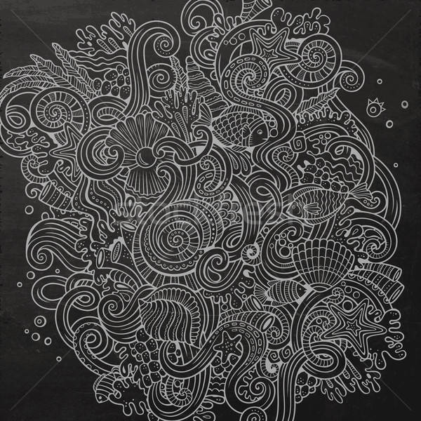 Karikatür karalamalar sualtı hayat örnek kara tahta Stok fotoğraf © balabolka