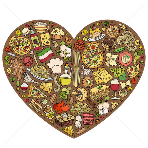 Set of Italian food cartoon doodle objects, symbols and items Stock photo © balabolka
