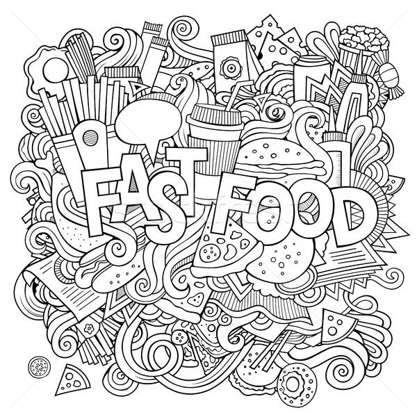 Fast food hand lettering and doodles elements background Stock photo © balabolka