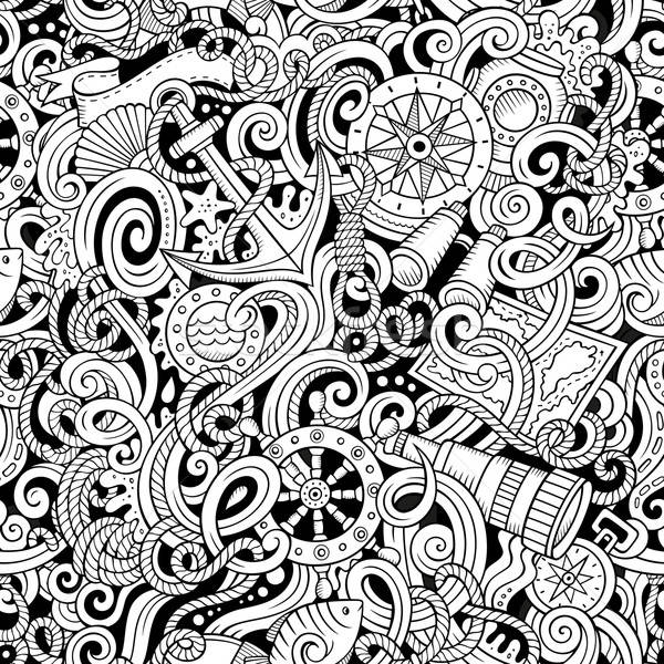 Cartoon hand-drawn nautical doodles seamless pattern Stock photo © balabolka