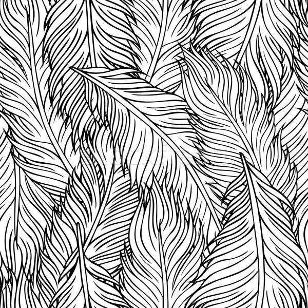 Stock photo: hand-drawn feathers