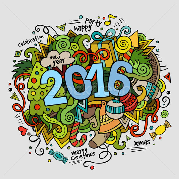 2016 New year hand lettering and doodles elements background. Stock photo © balabolka