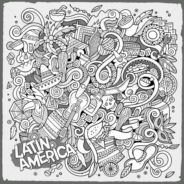 Stock photo: Cartoon hand-drawn doodles Latin American illustration. Line art
