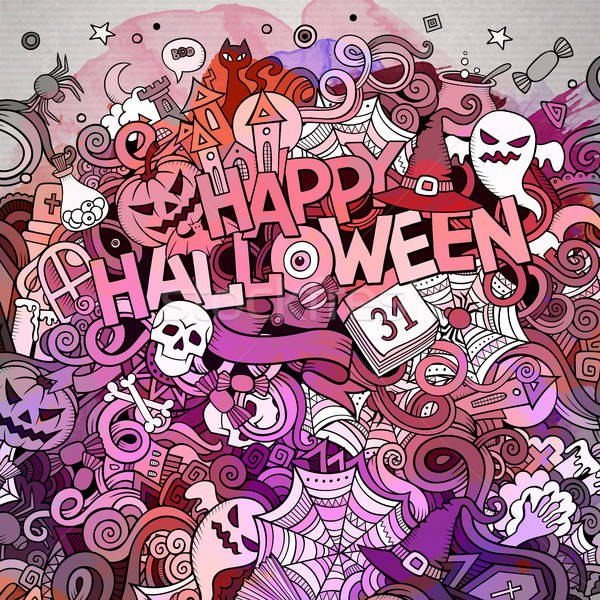 Cartoon cute doodles hand drawn Happy Halloween illustration Stock photo © balabolka