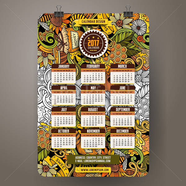 Cartoon hand drawn doodles Honey 2017 year calendar template Stock photo © balabolka